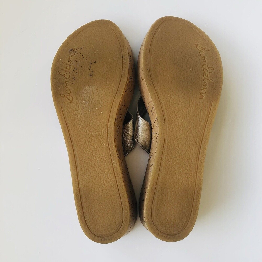 Sam Edelman Platform Sandals Womens 8.5 Silver Cork Leather Wedge Gently Used wg - Picture 5 of 5